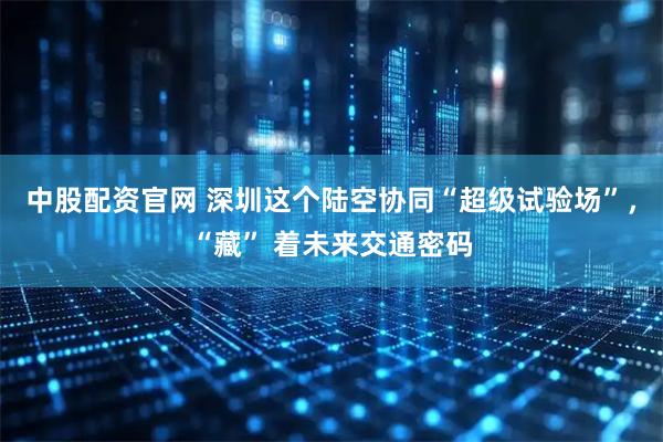 中股配资官网 深圳这个陆空协同“超级试验场”，“藏” 着未来交通密码